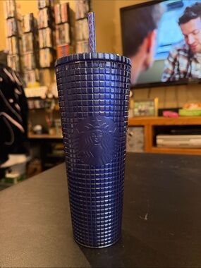 Starbucks Navy Blue Textured Cold Cup with Straw